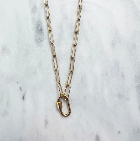 14K Paperclip Necklace with Carabiner Clasp - NICKY CLARK INTERIORS