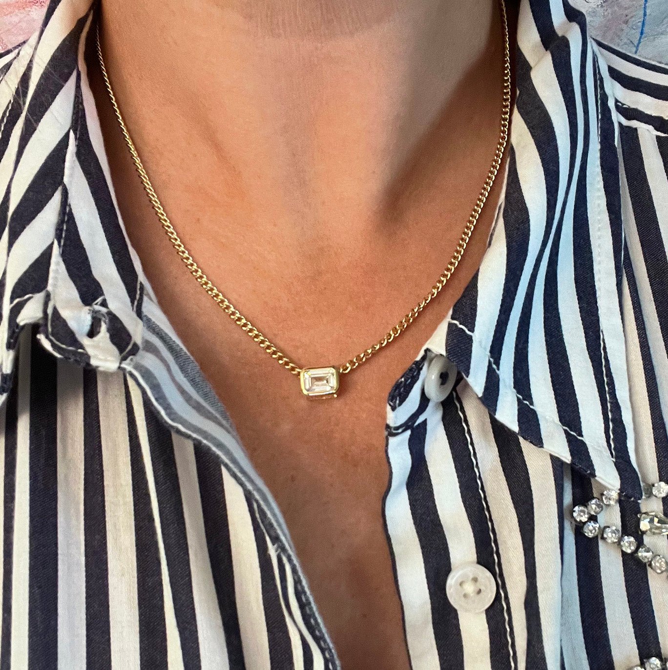 Baguette Stone Necklace with Heavy Chain - NICKY CLARK INTERIORS