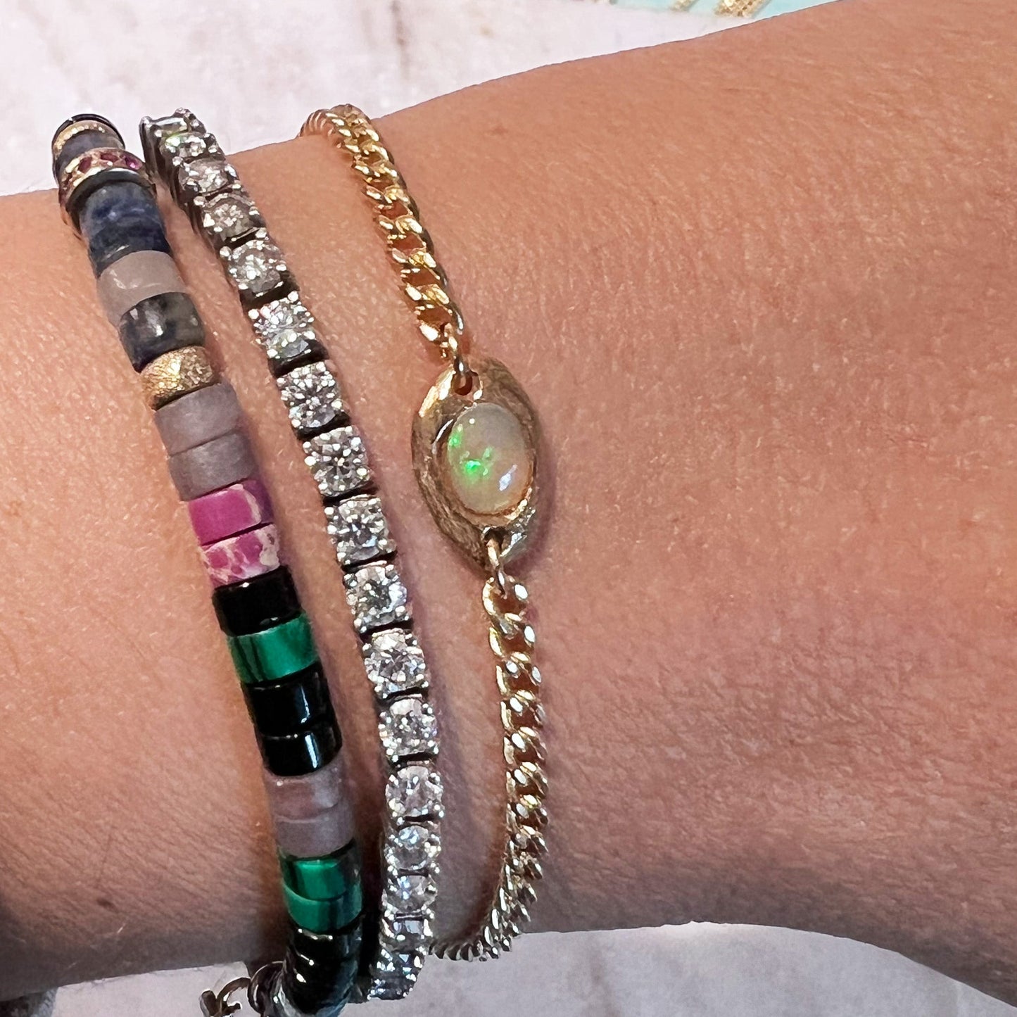 Semi Precious Stone & 14k Gold Chain Bracelet - NICKY CLARK INTERIORS