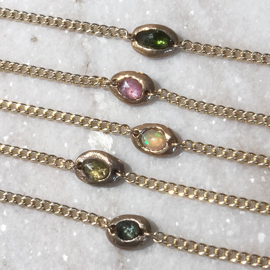 Semi Precious Stone & 14k Gold Chain Bracelet - NICKY CLARK INTERIORS